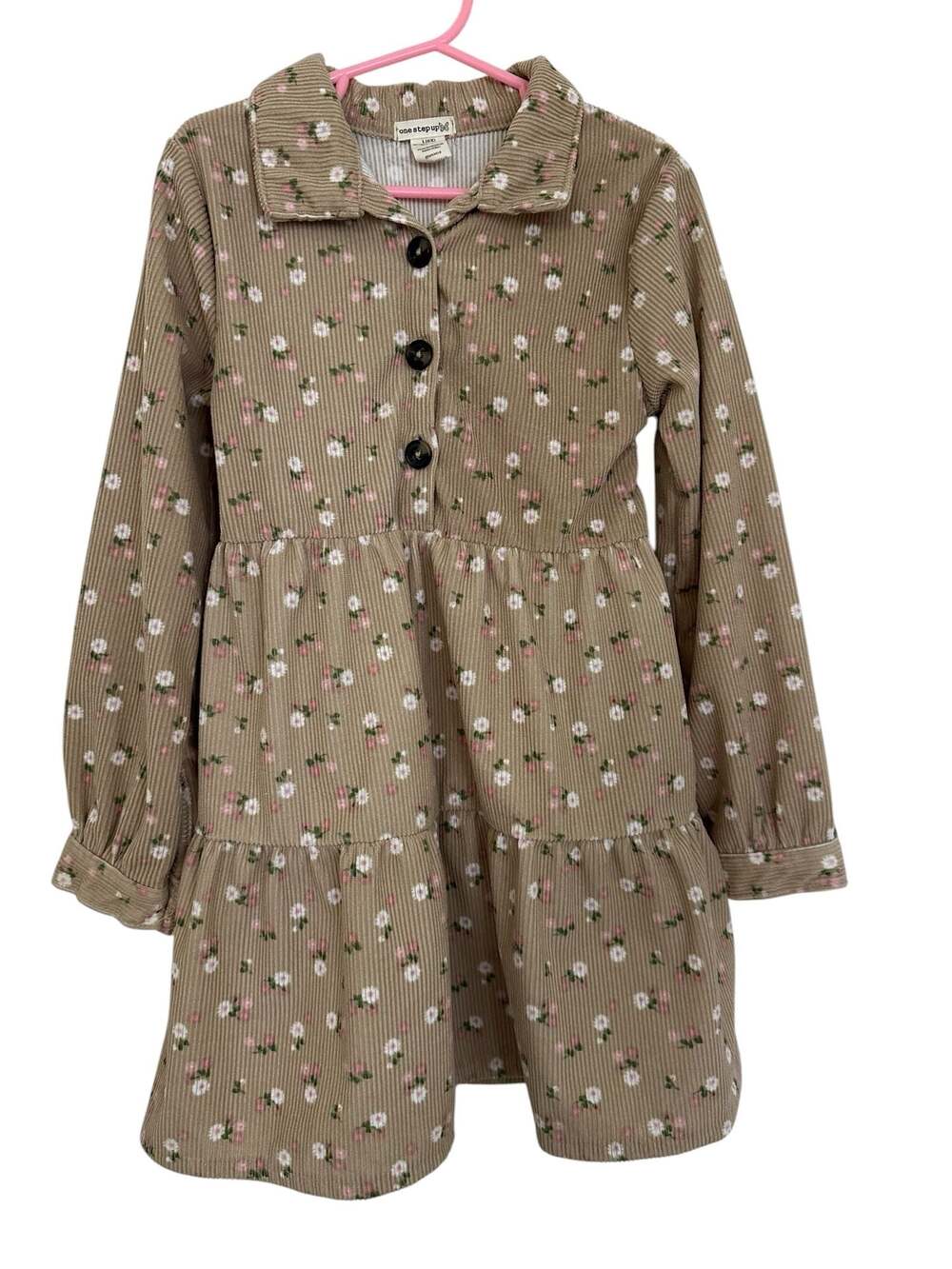 One Step Up Girls Floral Corduroy Tiered Long Sleeve Dress Size 6X